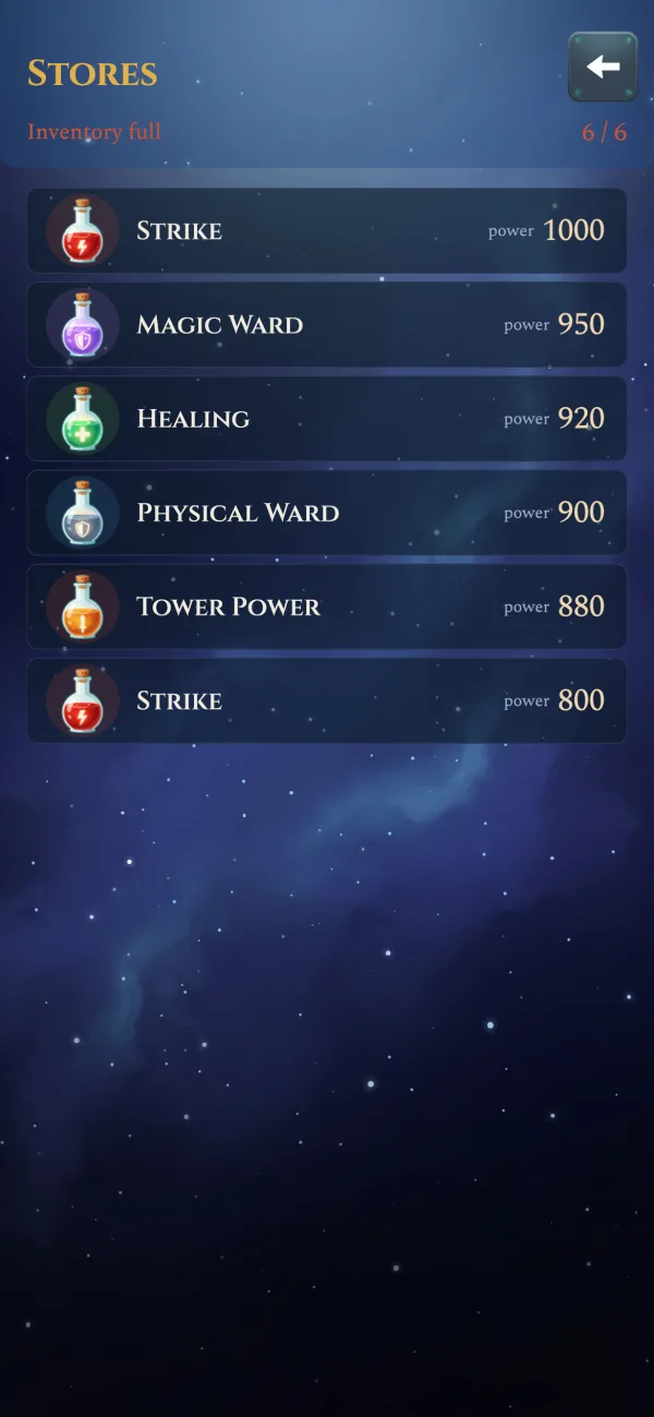 Inventory of brewed potions