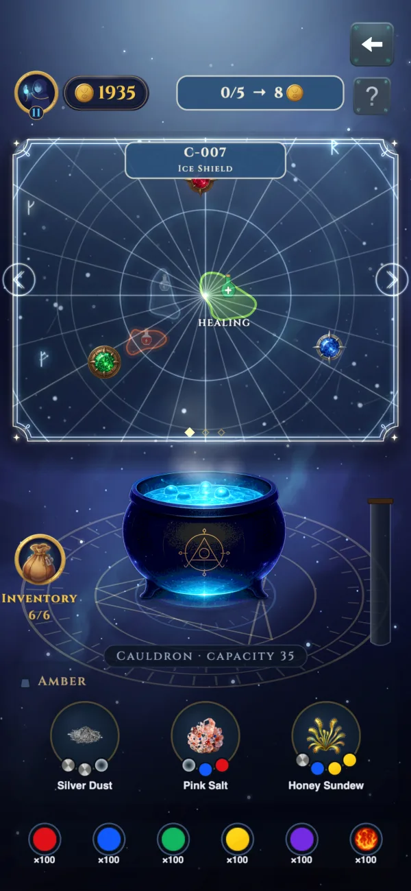 Crafting: the recipe map over the cauldron